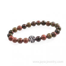 Unakite 8MM Bead Lion Head Gemstone Bracelet